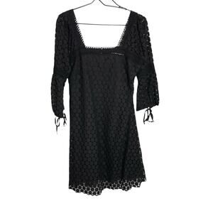 Solitaire Ravi Khosla Crochet Lace Overlay Dress Womens S Black Square Neck Boho